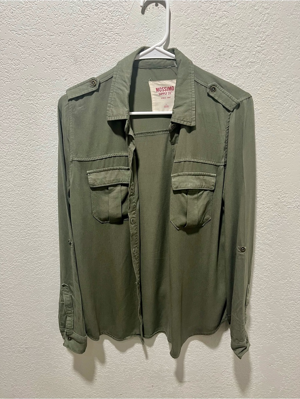 Mossimo Supply Co. Olive Green Military-Style Button-Down Utility Shirt